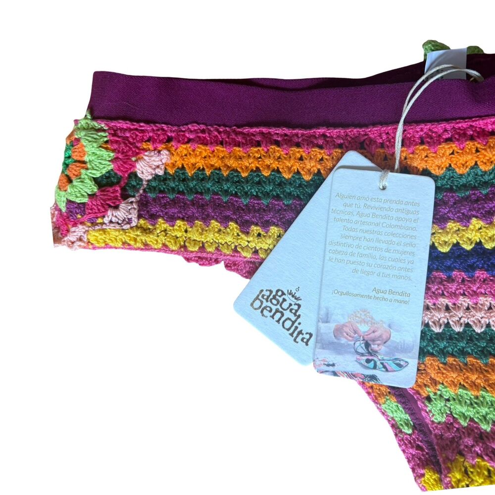 Agua Bendita NWT B. Punto Crochet Bikini Set Rainbow Chevron Multicolor Size L - Picture 6 of 13